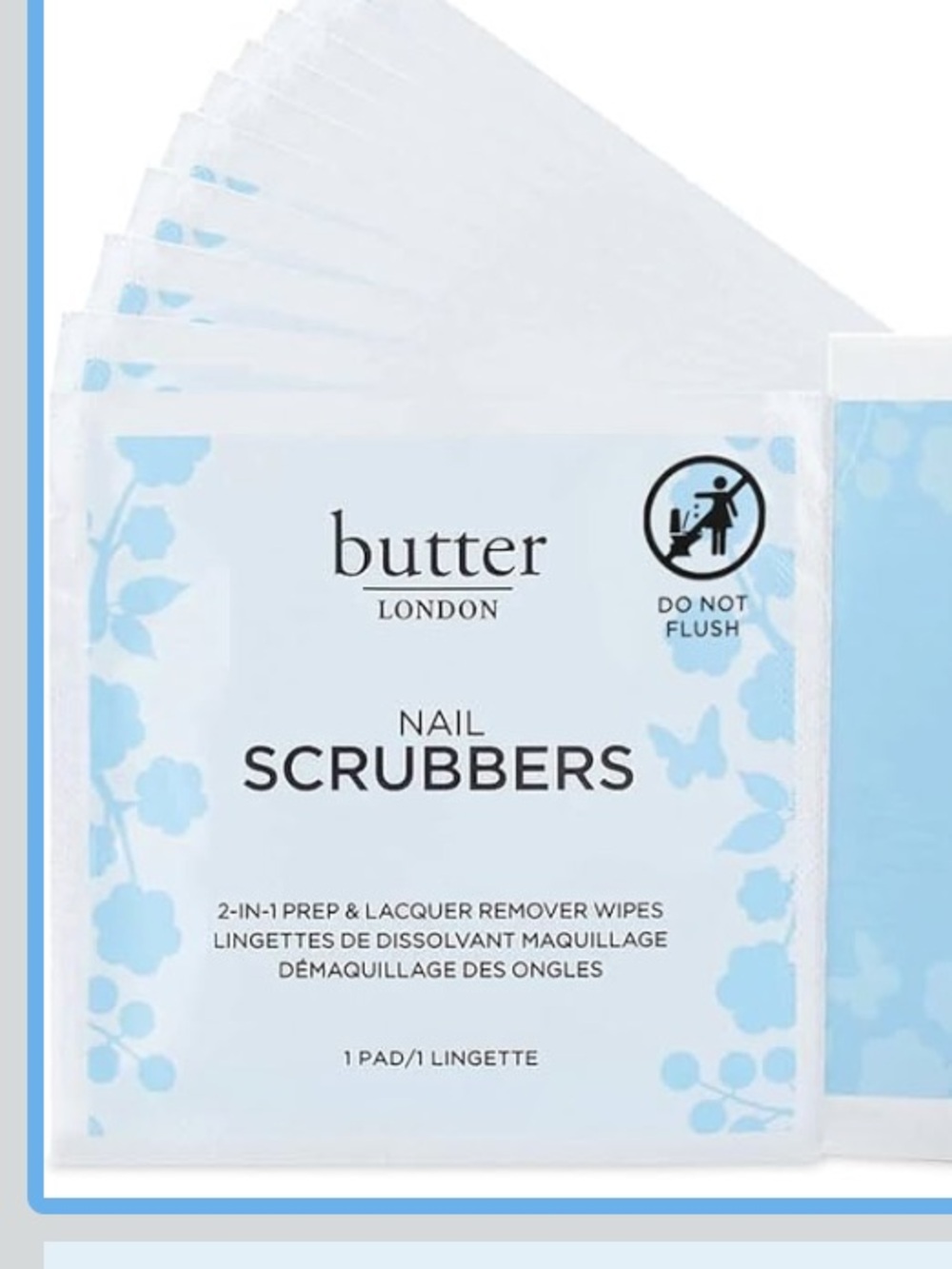 butter LONDON Pre-Soaked Nail Polish Remover Pads, Nail Scrubbers - 2-in-1 Prep